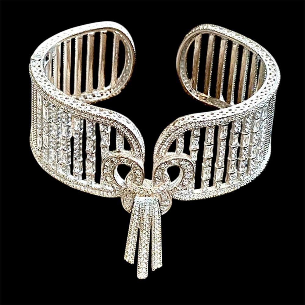 Judith Ripka art deco style wide, cuffed bracelet